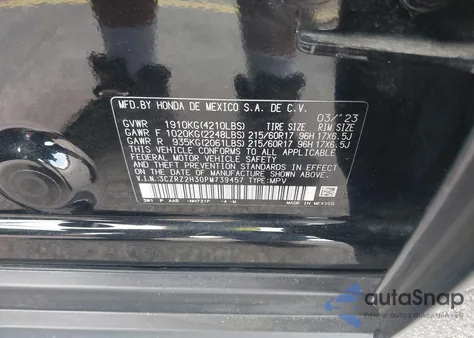 2023 Honda Hr-V Awd Lx z USA, uszkodzony, nr VIN 3CZRZ2H30PM739457